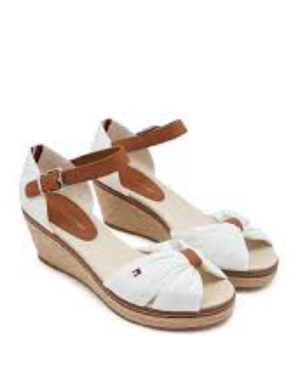 Tommy Hilfiger White Cream Wedge Espadrille Sandals with Tan Ankle Strap 6.5 - Picture 12 of 13